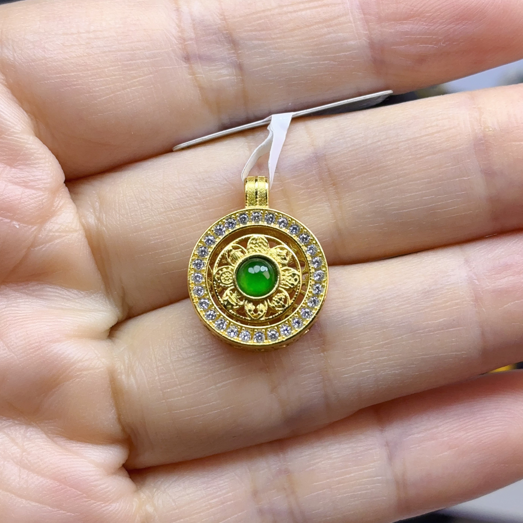 通体纯银天然a货翡翠时来运转吊坠