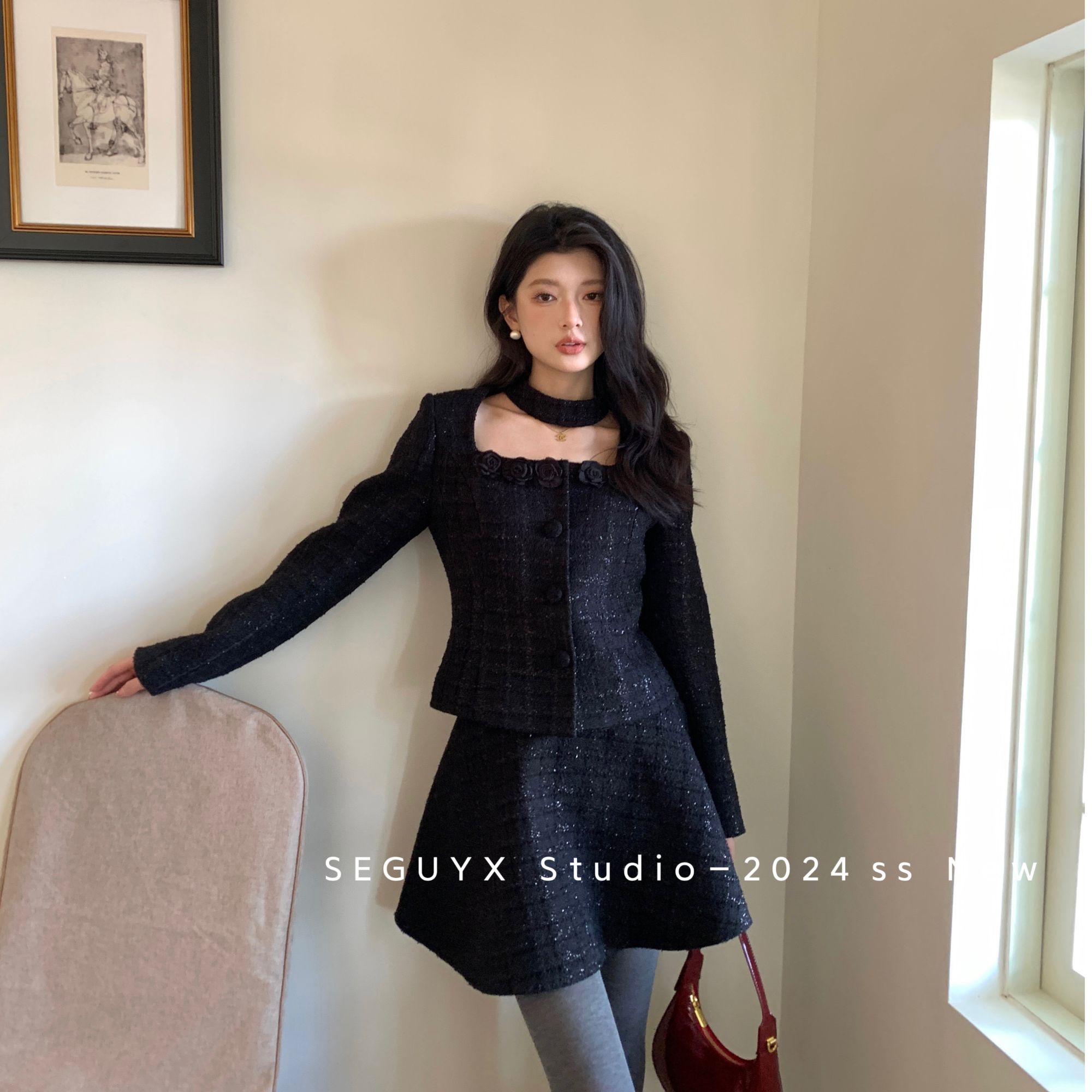 2025冬季时尚套装小香风两件套法式套裙名媛风加棉加厚内里百搭