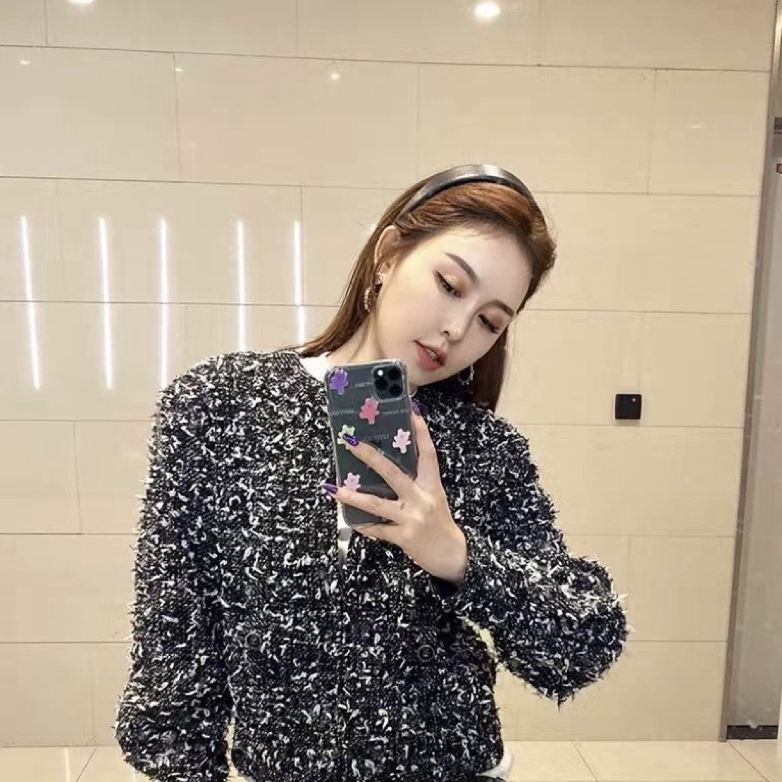 99新 Chanel/香奈儿 A101830/黑白编织混纺外套/38码