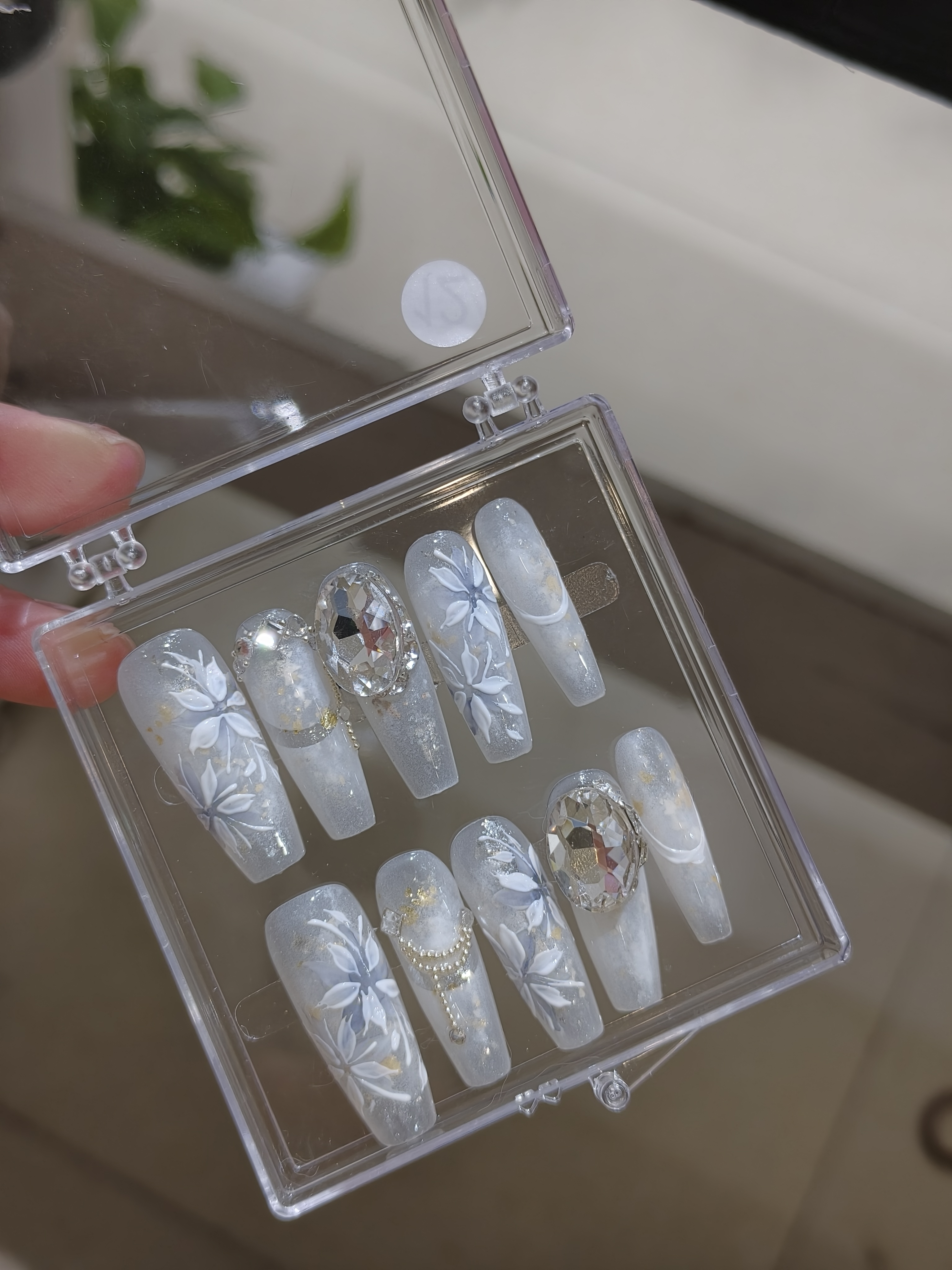 手绘白 纯手工定制穿戴甲水彩手绘短款气质穿戴甲可爱夏季