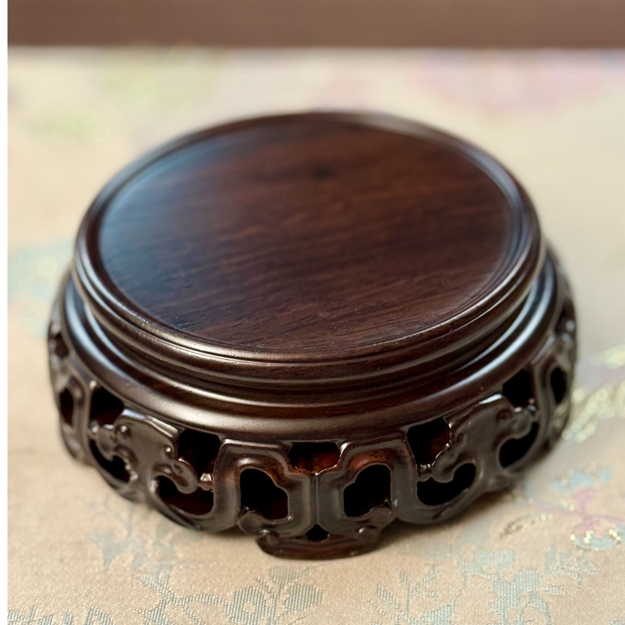 黑檀木木托钟形紫砂茶壶古玩底座奇石头香炉鱼缸摆件多肉花盆香几