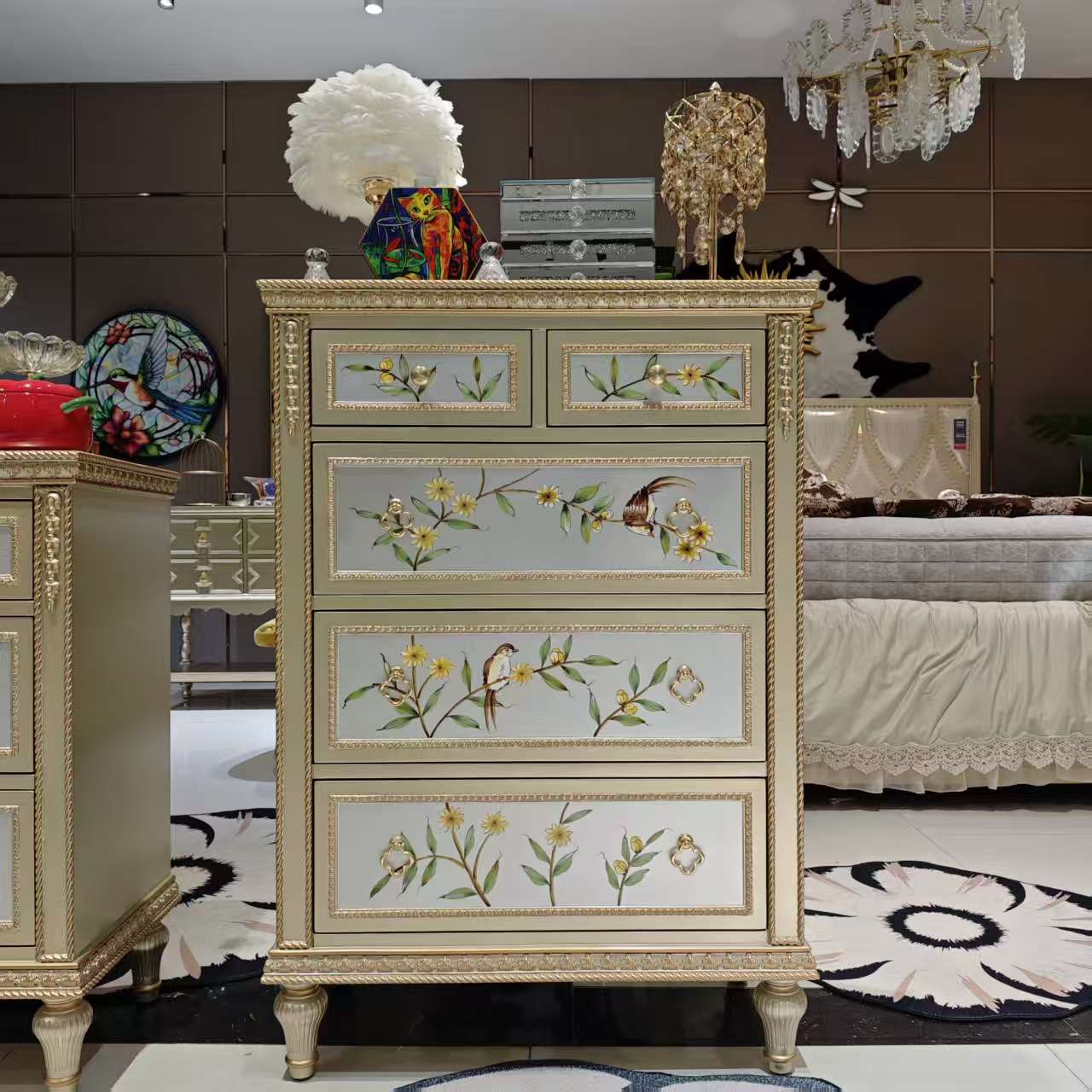 【喜悦家具】GH513#彩绘麻花五斗柜80*40*115