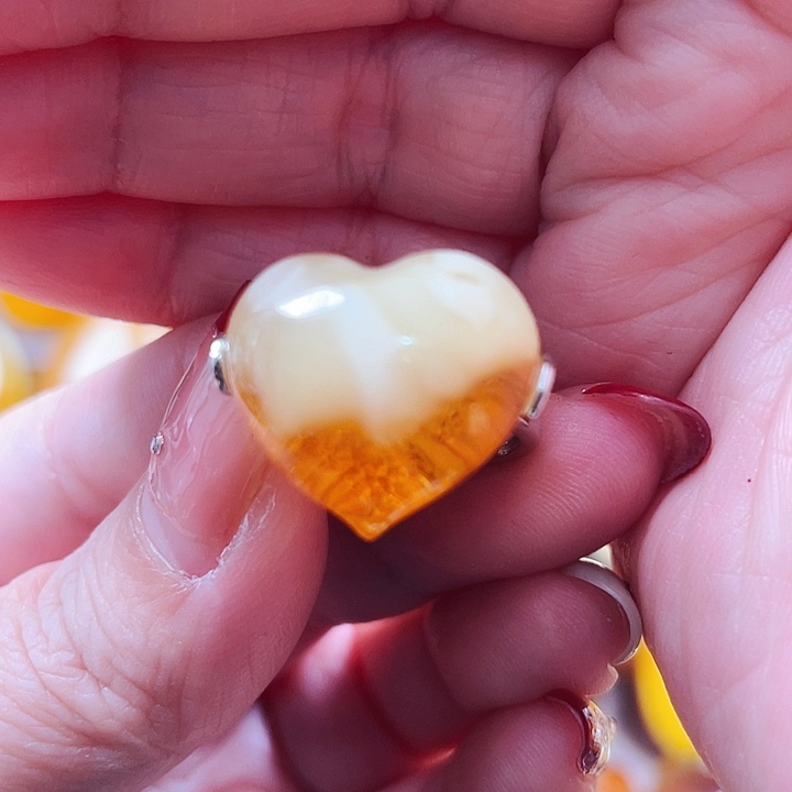 琥珀戒指银S925镶嵌戒指