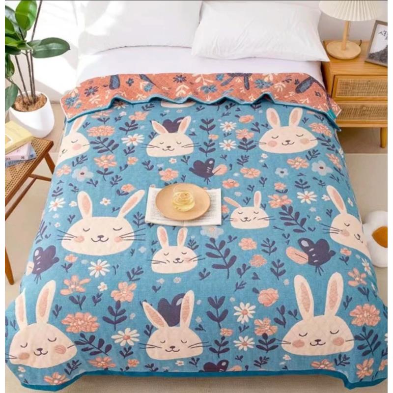 【盖毯】四季通用多层纱布150*200cm 蓝色小兔