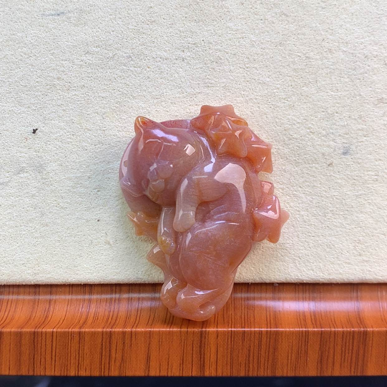 【闪购商品】颈饰未镶嵌硅化珊瑚（珊瑚玉）16号橘粉凤尾猫咪