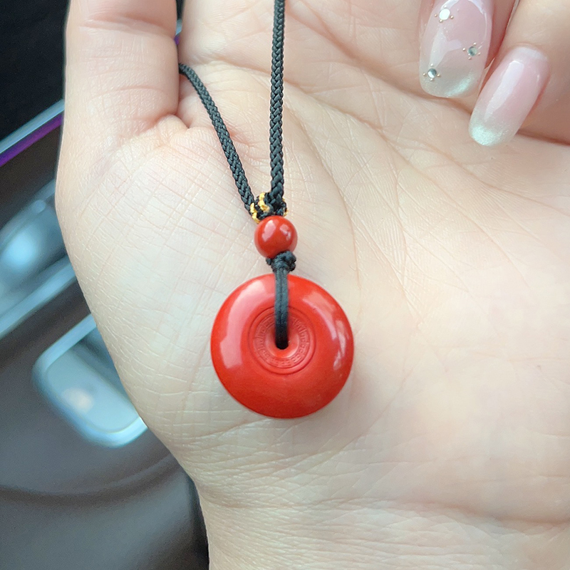 含辰砂工艺品高品质朱砂红砂设计款回纹大圆满平安扣吊坠 HS-208