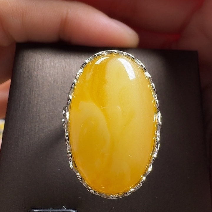 蜜蜡银S925镶嵌戒指戒指