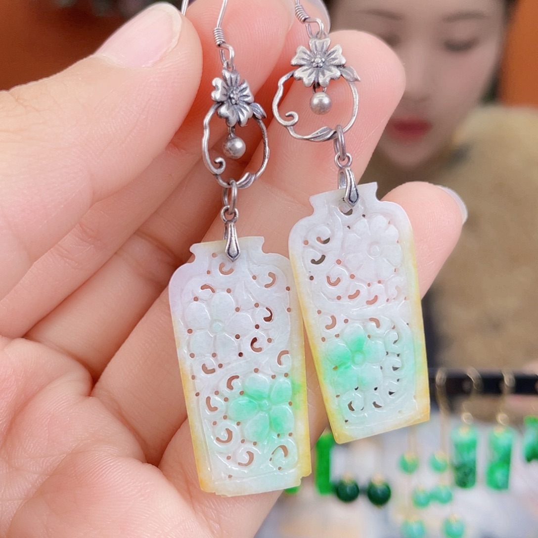 翡翠银S925镶嵌耳饰