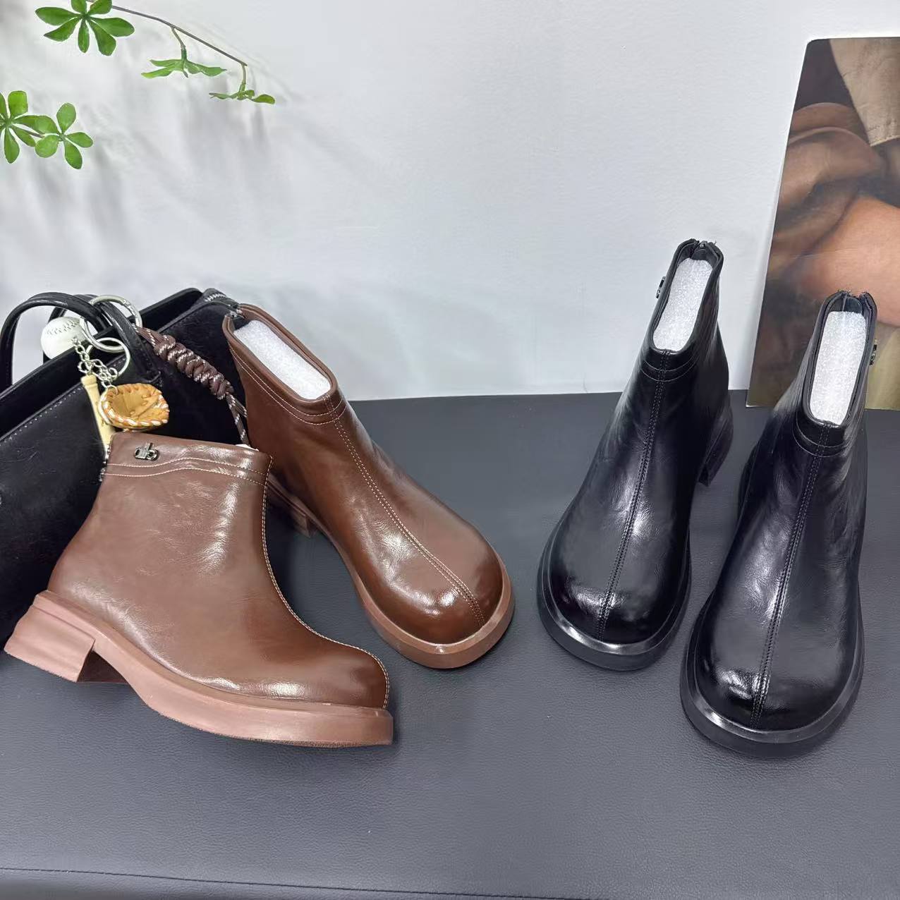 888-6新款后拉链圆头软底时尚百搭马丁靴