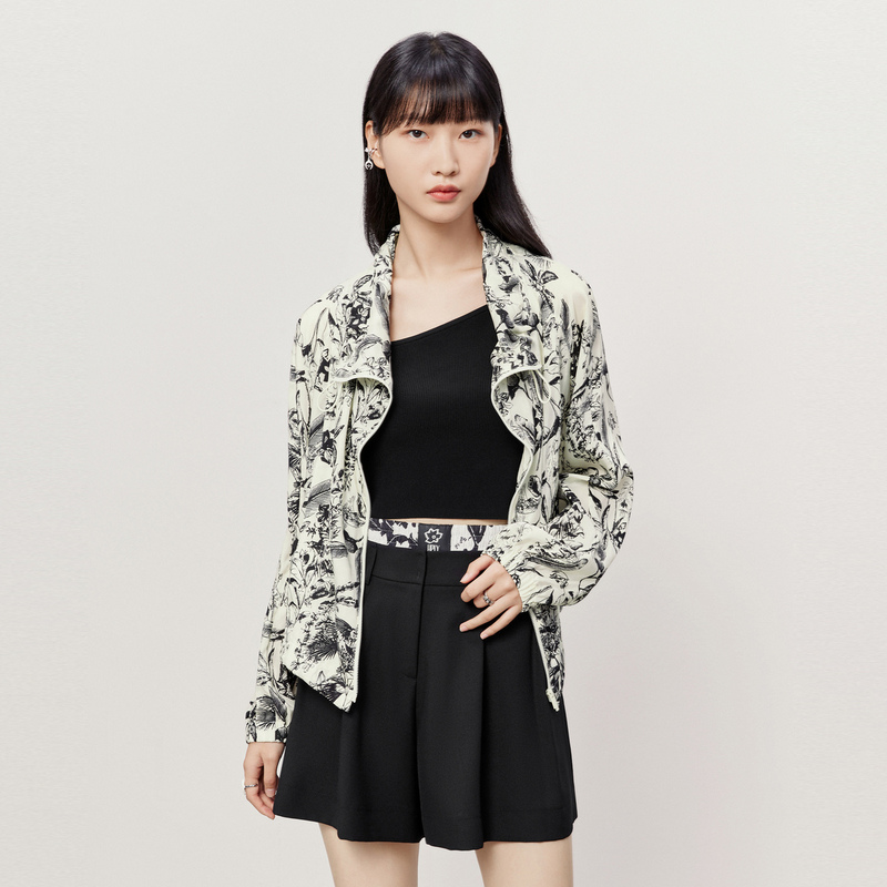 HPLY荷比俪2023夏季新款女植物印花拉链衬衫外套HYD26520061-1
