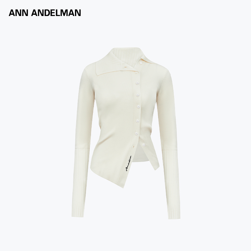 ANN ANDELMAN 25秋冬 时尚翻领不对称针织长袖上衣【商场同款新品】