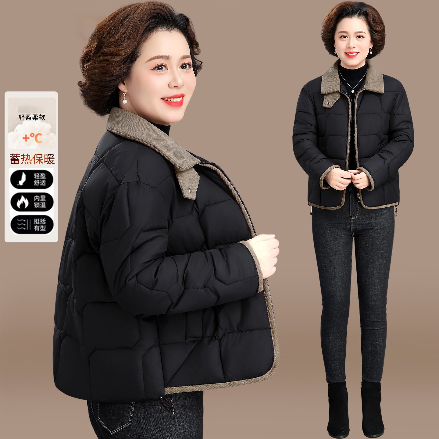 小个子妈妈冬装羽绒棉服时尚轻便小棉袄品牌中老年女秋冬棉衣外套
