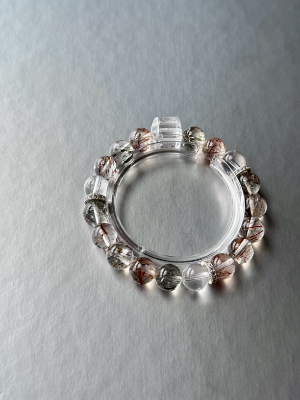 天然水晶黑金超七搭配白水设计款水晶手串