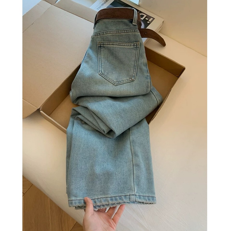 JL 【洋气复古加绒牛仔裤】2025秋冬新款显瘦百搭阔腿裤牛仔裤