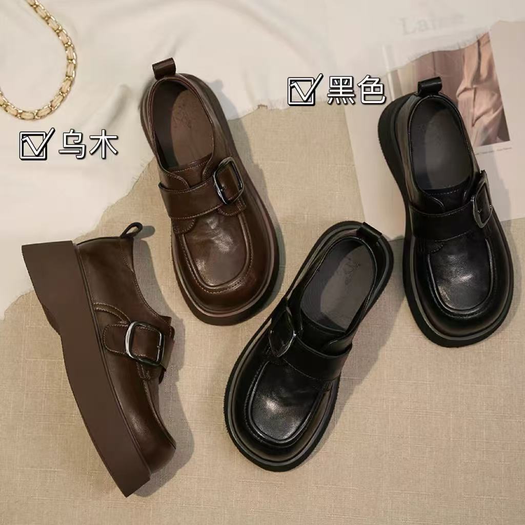 【韩衣舍】6863乐福鞋英伦学院风豆豆鞋圆头黑色春季英伦风皮鞋