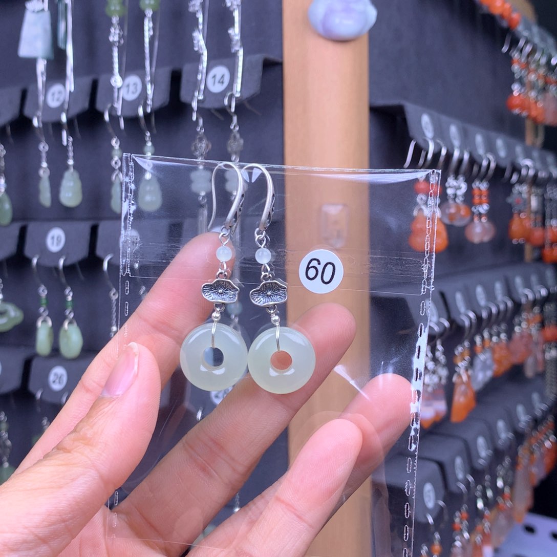 和田玉耳饰银S925镶嵌晴