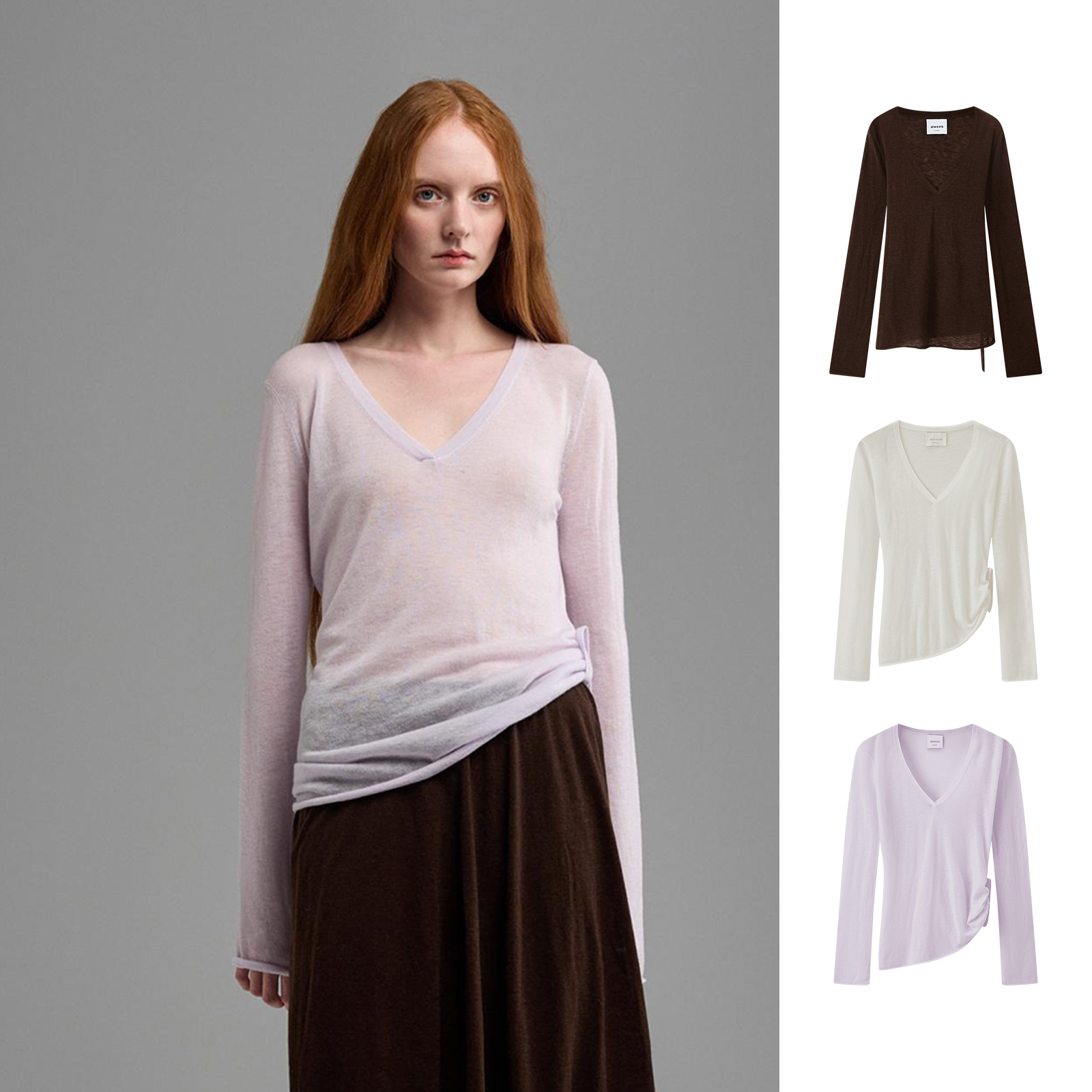 ALWOOLS 深V修身长袖针织打底衫气质女GoGoBuyer买手店 BY6A43021