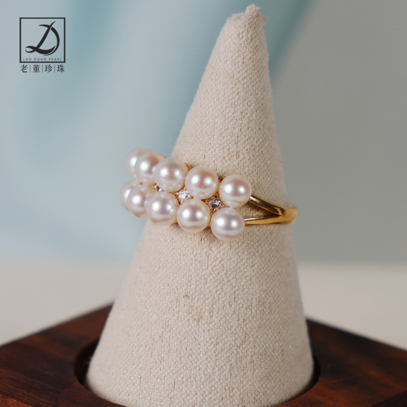 18k金4-4.5mm双排海水珍珠戒指