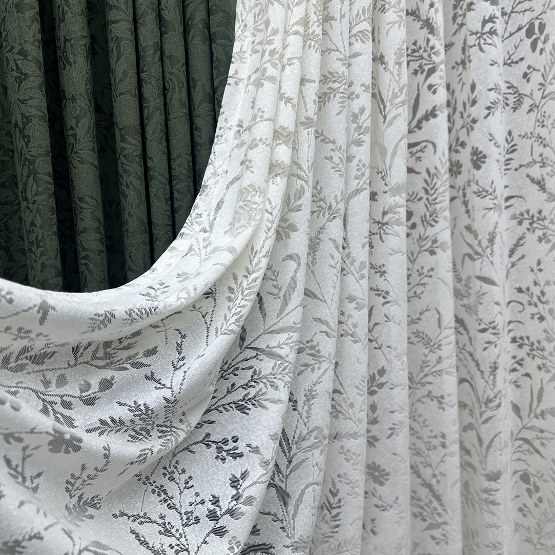 高端月枝影浮雕提花法式氛围感镂空窗纱