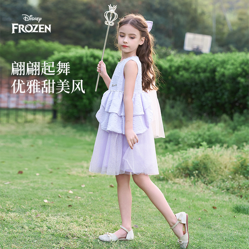 Disney/迪士尼冰雪奇缘蛋糕裙女春夏礼服女孩2025年夏装蕾丝纱裙