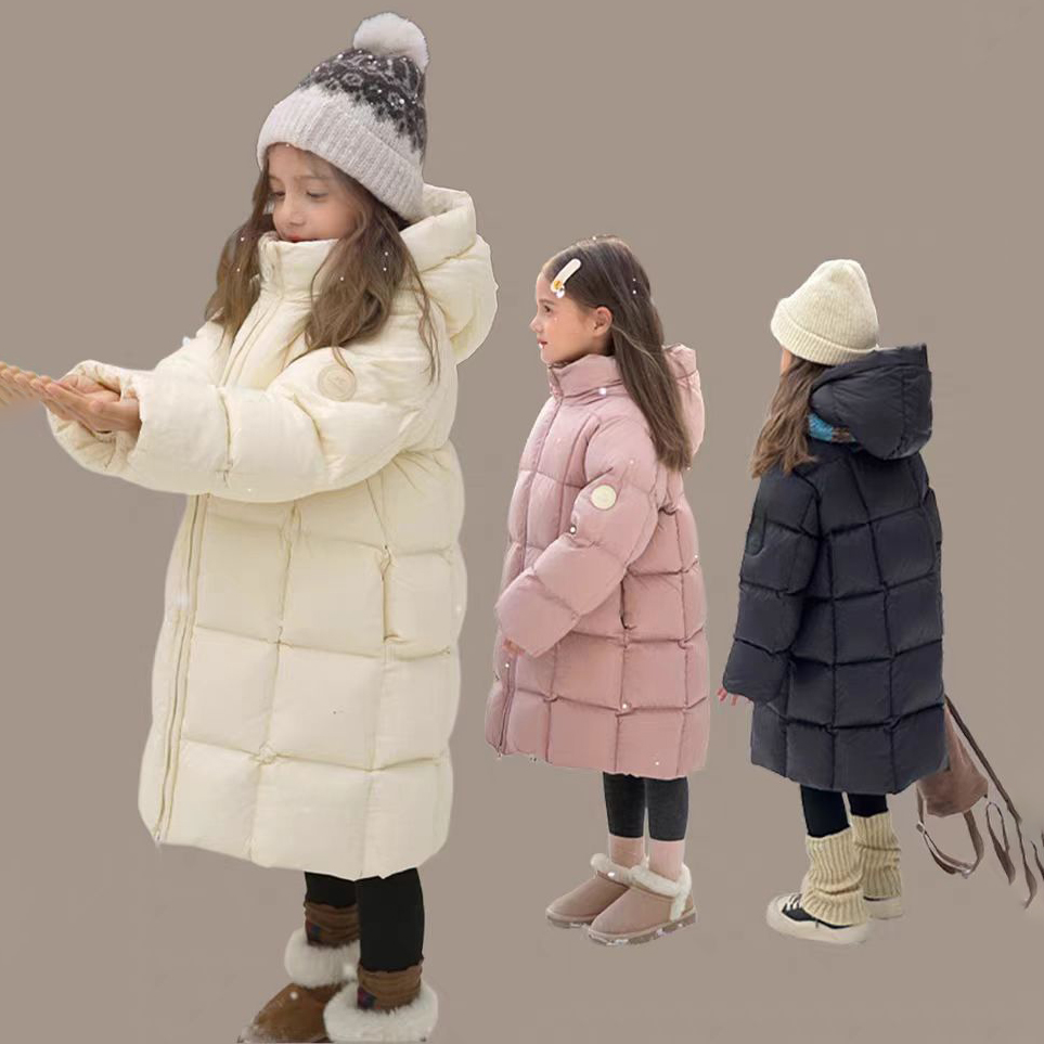 儿童加厚中长款加绒羽服新款滑雪保暖洋气纯色时尚中小童防寒服潮