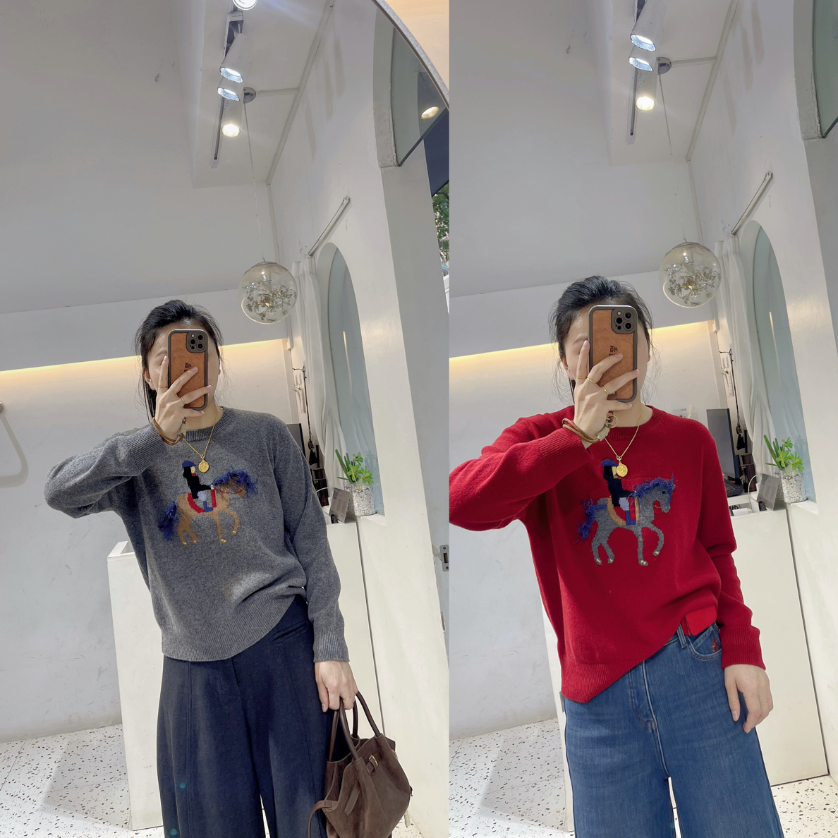 马上有钱提花刺绣流苏设计感全羊毛针织衫99381