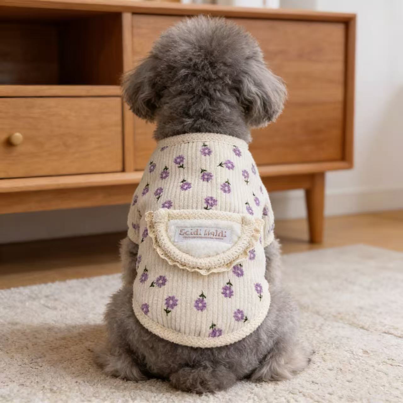 宠物衣橱|狗狗紫色小花羊羔绒马甲|秋冬新款