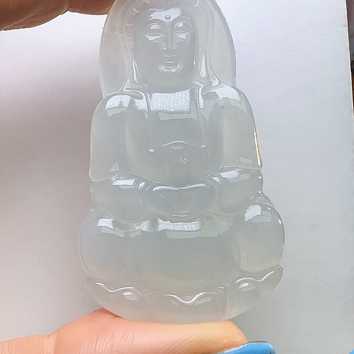 翡翠裸石天然缅料A货 冰种观音吊坠
