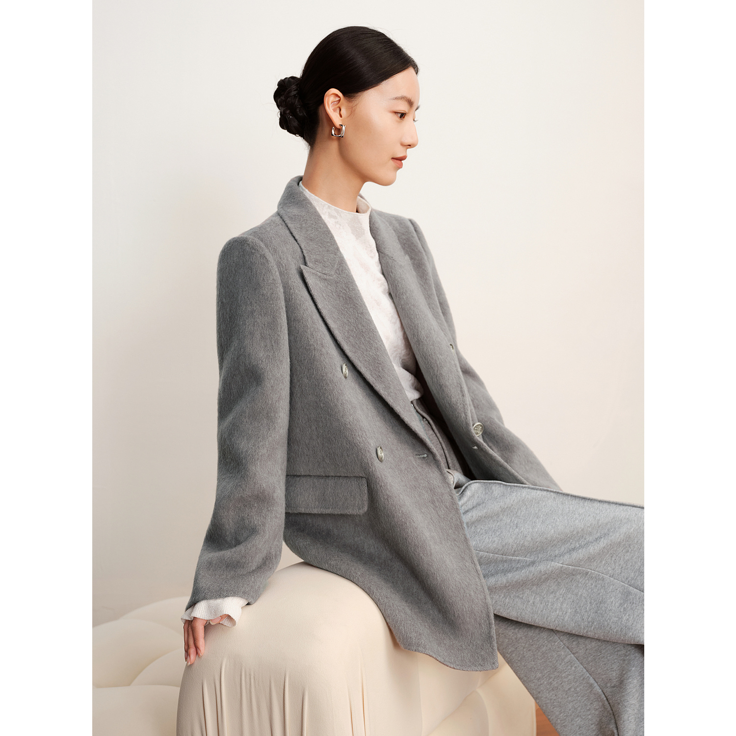 【籽言专属】玖姿安娜蔻JTDD72509双排扣驳领羊毛双面呢大衣女冬