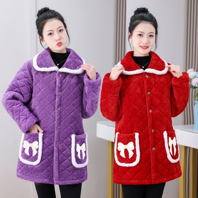 中年秋冬加绒时尚罩衣居家棉衣耐脏保暖加厚休闲妈妈外套棉袄棉服