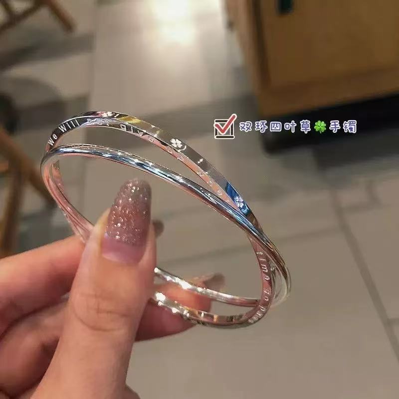 足银手镯 双环四叶草 007