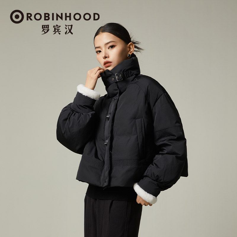 轻奢高级感黑色羽绒服立领A字版宽松外套-R238Y5949