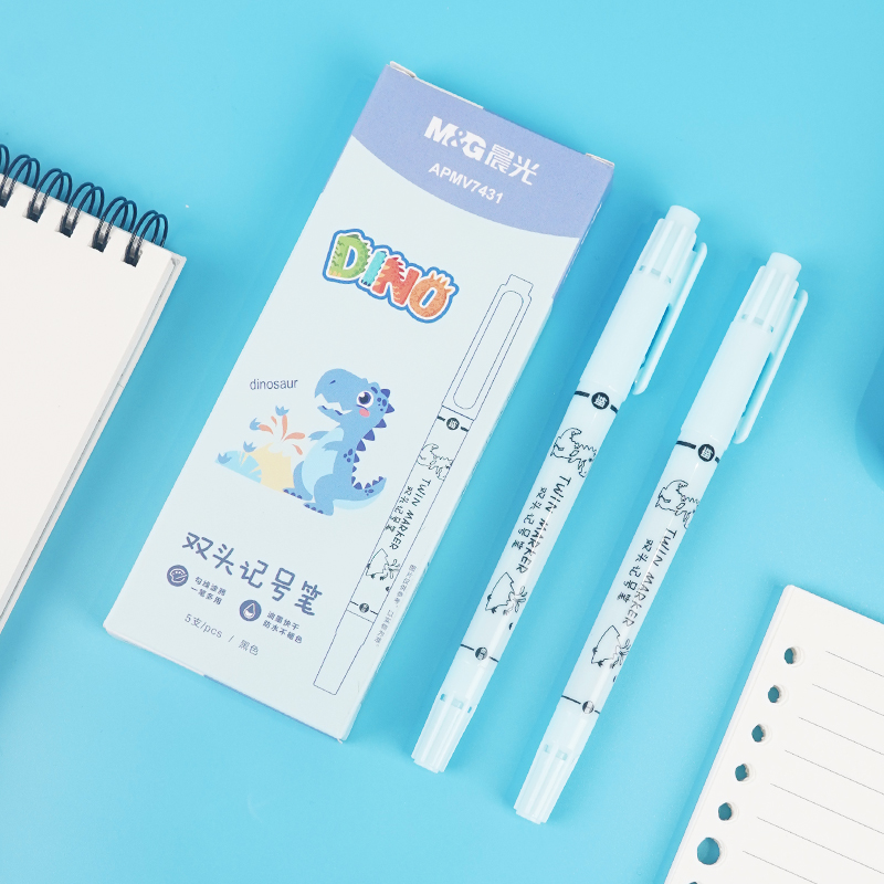 晨光勾线笔涂鸦黑色快干双头记号笔绘画防水美术描线笔