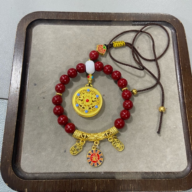 含辰砂工艺品C524 辰砂珐琅罗盘挂件（合成）