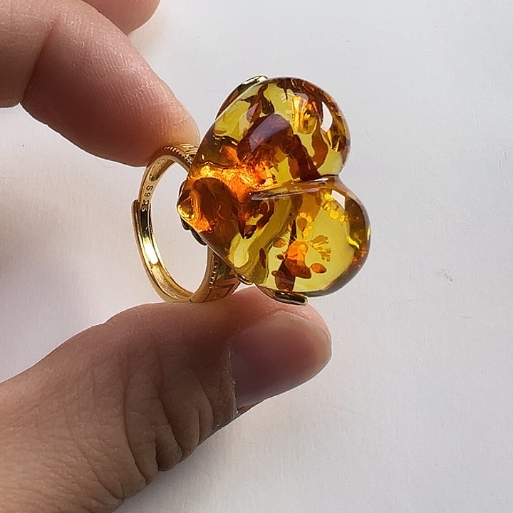 琥珀（花珀）银S925镶嵌戒指