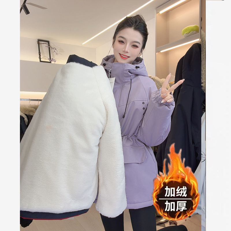 【小火炉加绒加厚】2025冬季新款连帽中长收腰显瘦百搭外套25123