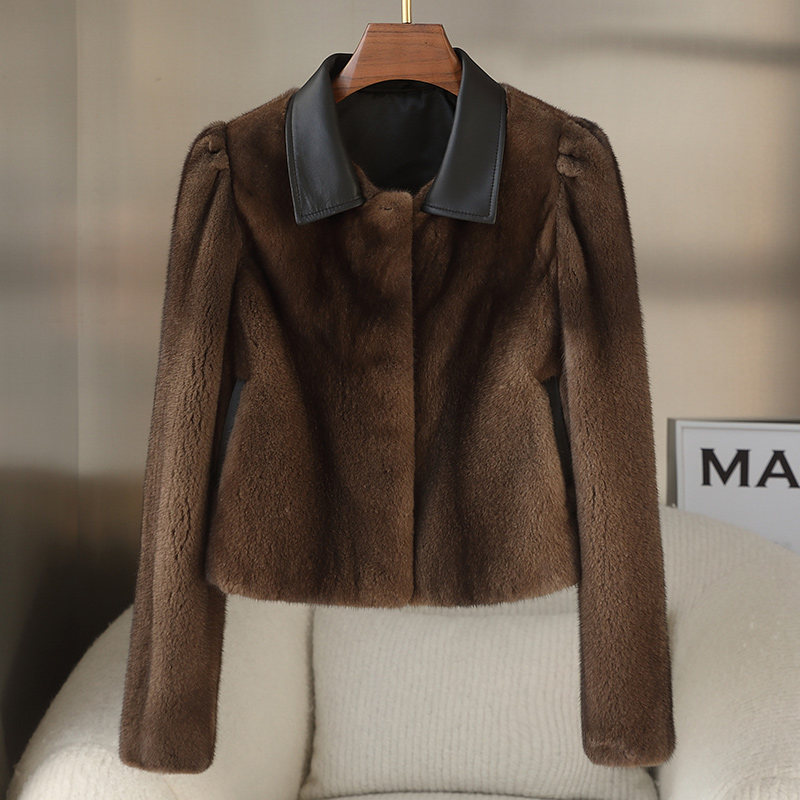 2025海宁真皮女冬时尚天鹅绒貂皮大衣整貂短款水貂皮草外套年轻款