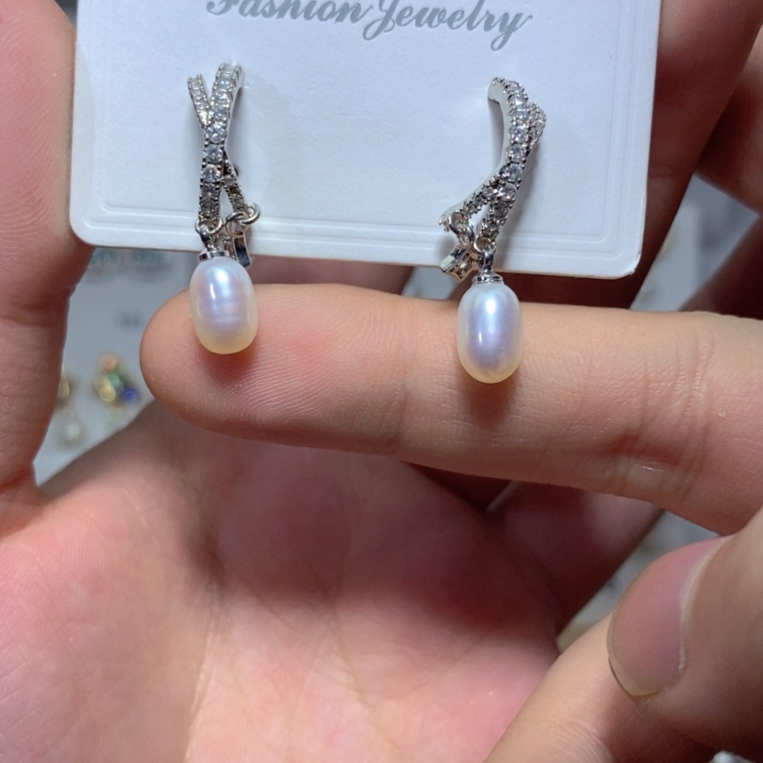 耳饰银S925镶嵌淡水珍珠