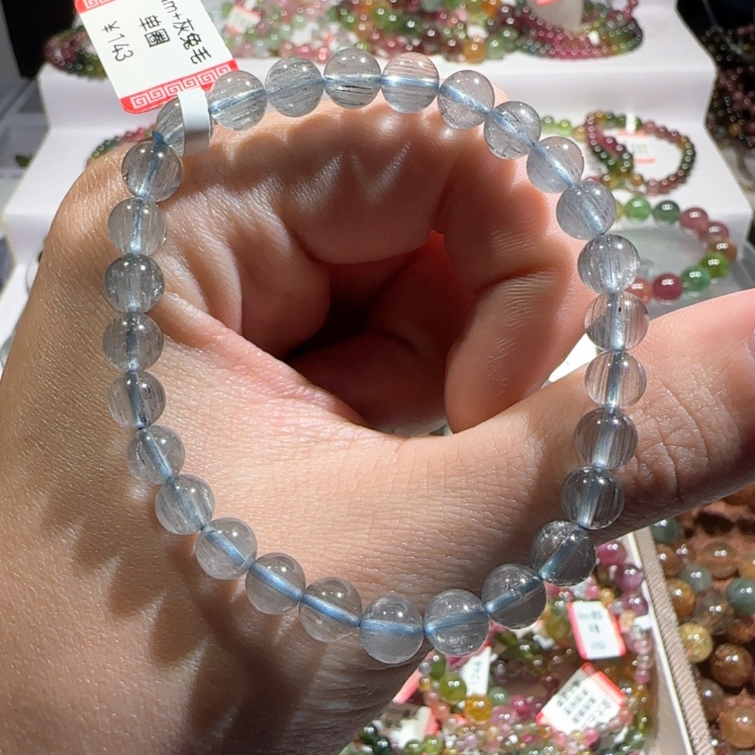水晶手链未镶嵌灰兔毛6mm+