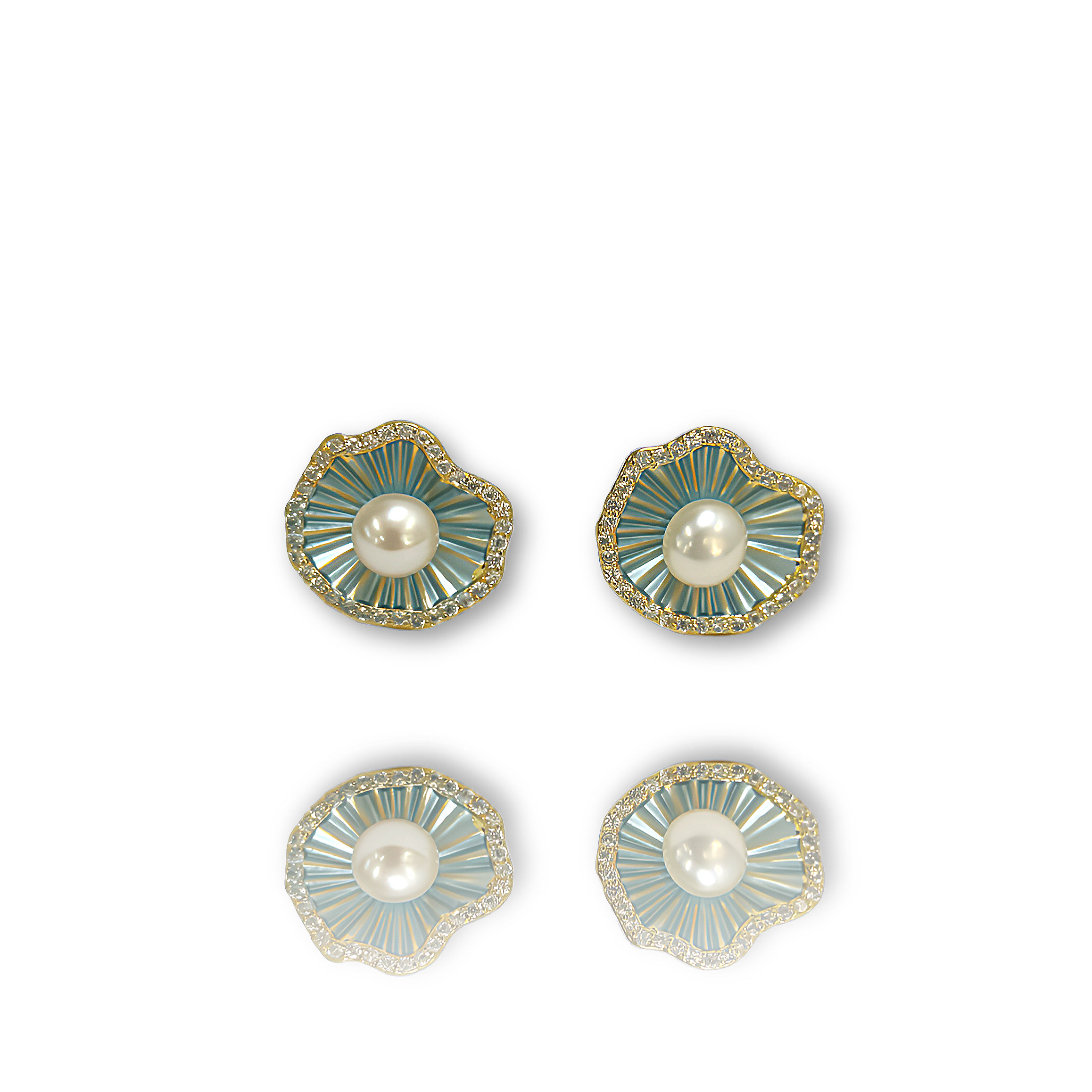 天然淡水珍珠耳饰- DSN设计师款蓝色贝贝气质耳饰（1087）