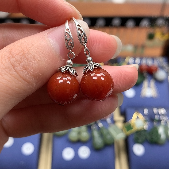 玛瑙/玉髓银S925镶嵌耳环12左右