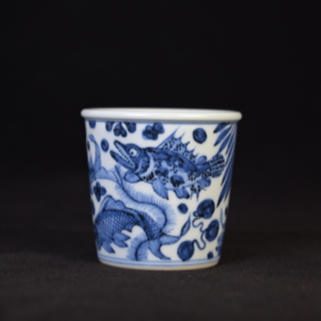 开元即景 景德镇仿元鱼藻纹小可乐杯 满容约120cc 