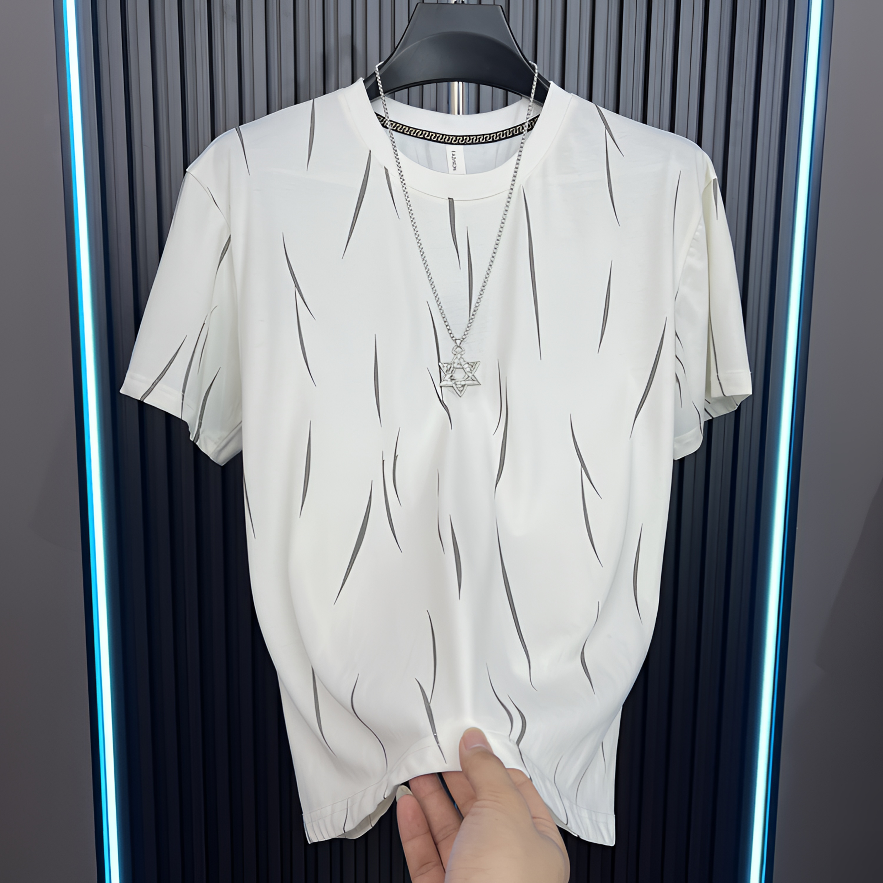 印花夏季个性短袖上衣T恤潮流男装男士做旧圆领免烫短袖男轻奢