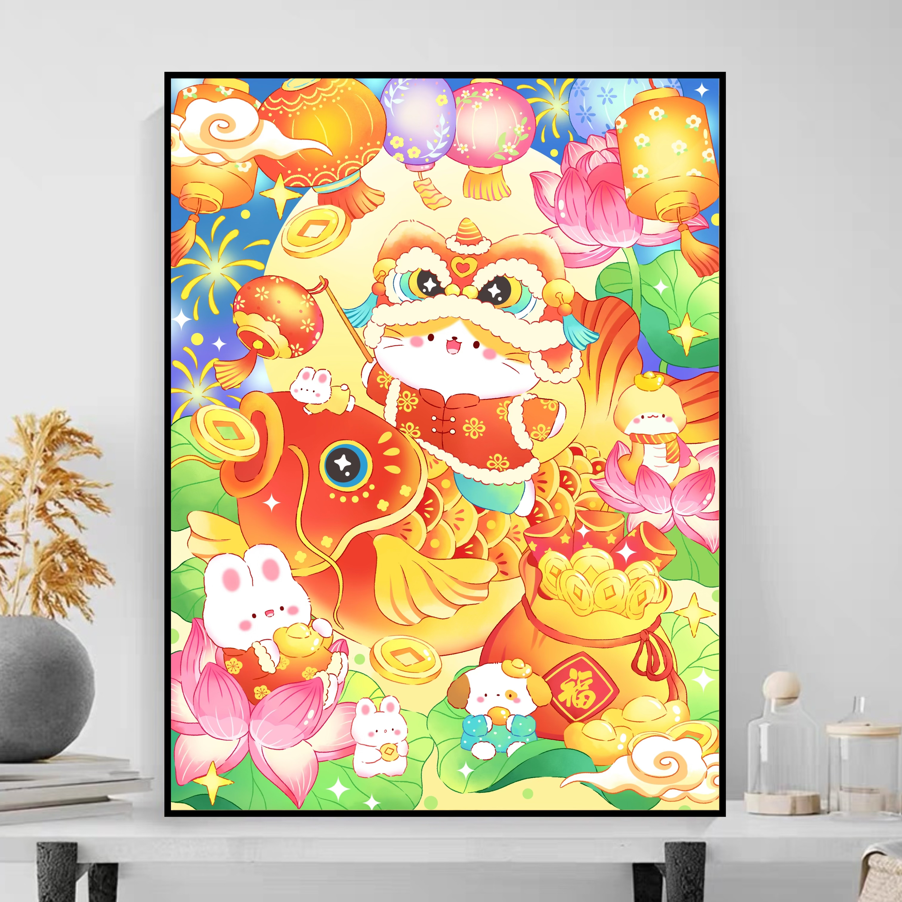 年年有鱼 蒙娜丽莎十字绣棉线36色65×85大格满绣无勾边