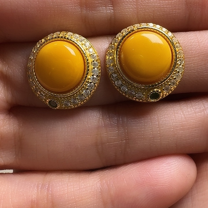 蜜蜡银S925镶嵌耳饰耳钉