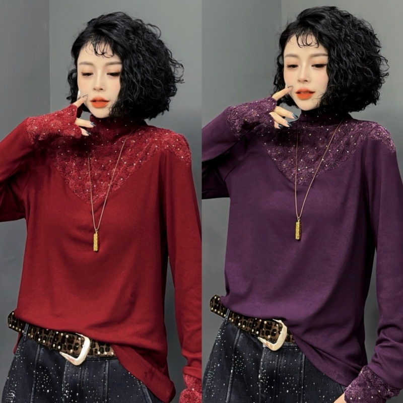 【亿火】洋气常规款镂空时尚百搭拼接蕾丝上衣-G10-58575