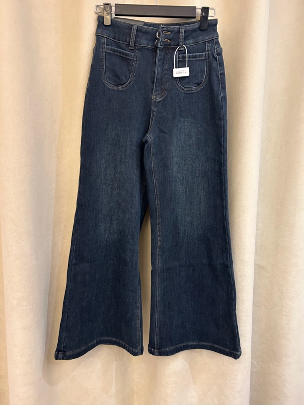 真真好服饰原创设计牛仔加绒宽腿微喇长裤