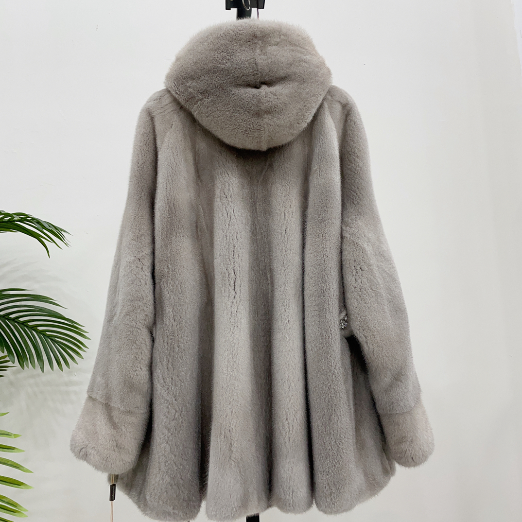 银兰原色韩版休闲女款进口水貂皮外套