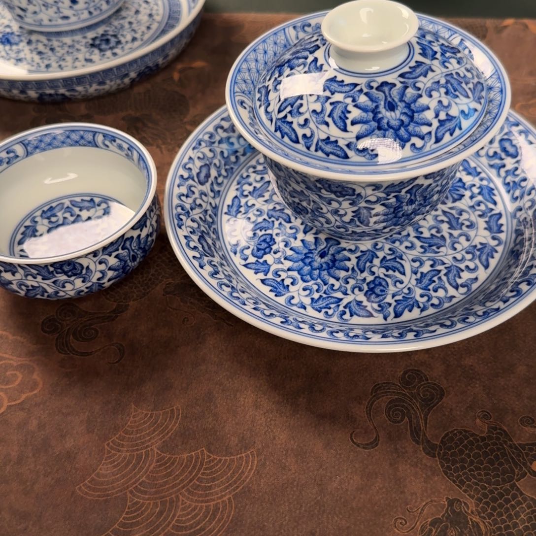 生纯手工手绘陶瓷茶具三件套