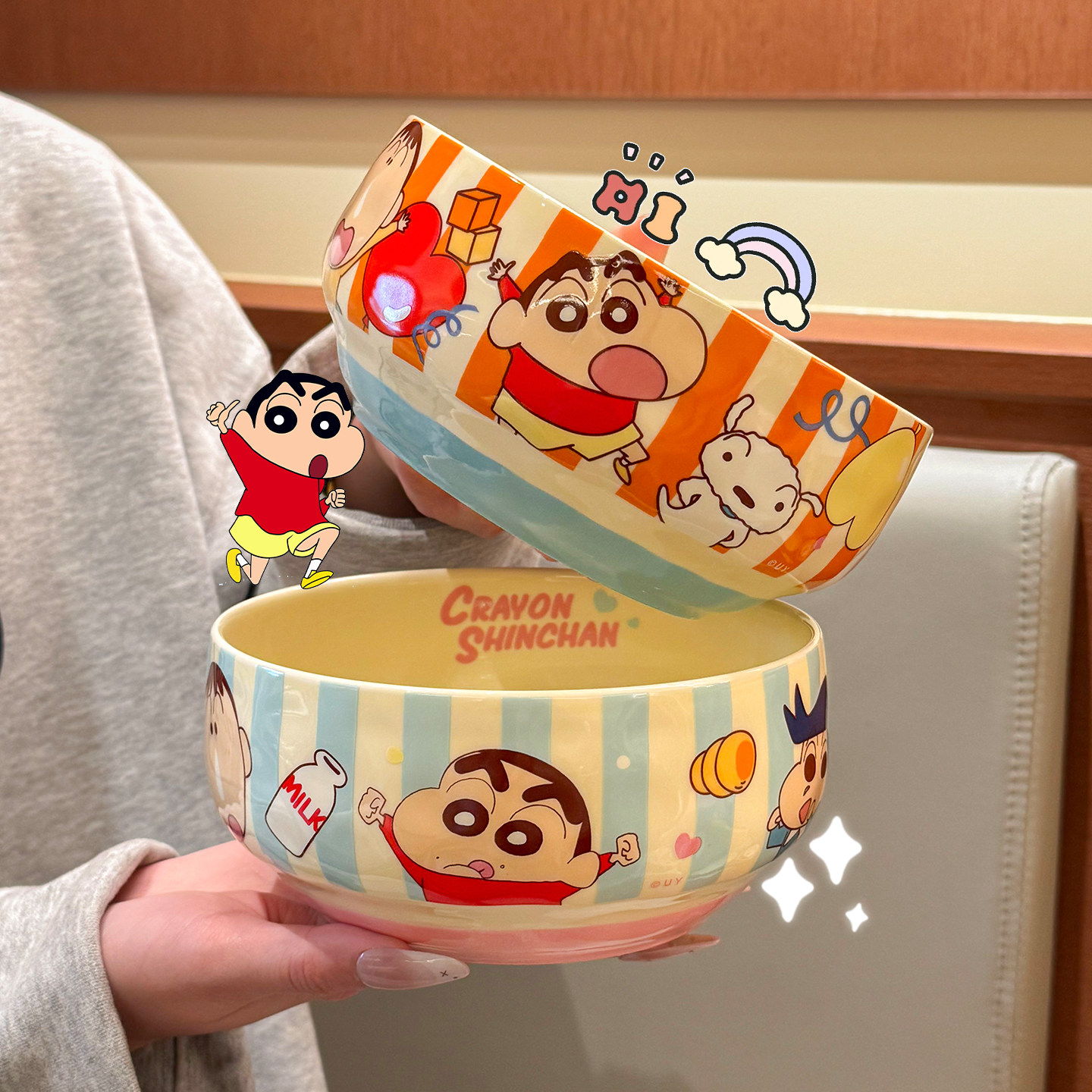 蜡笔小新联名陶瓷碗汤碗学生宿舍高颜值可爱早餐碗餐具家用泡面碗